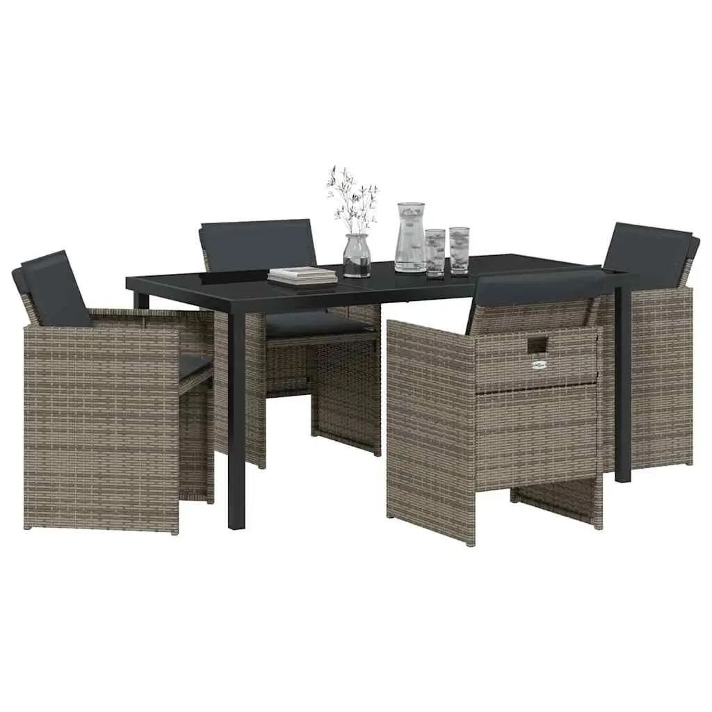 Garden Dining Set 5 Pieces Outdoor Use Grey Steel Frame Poly Rattan