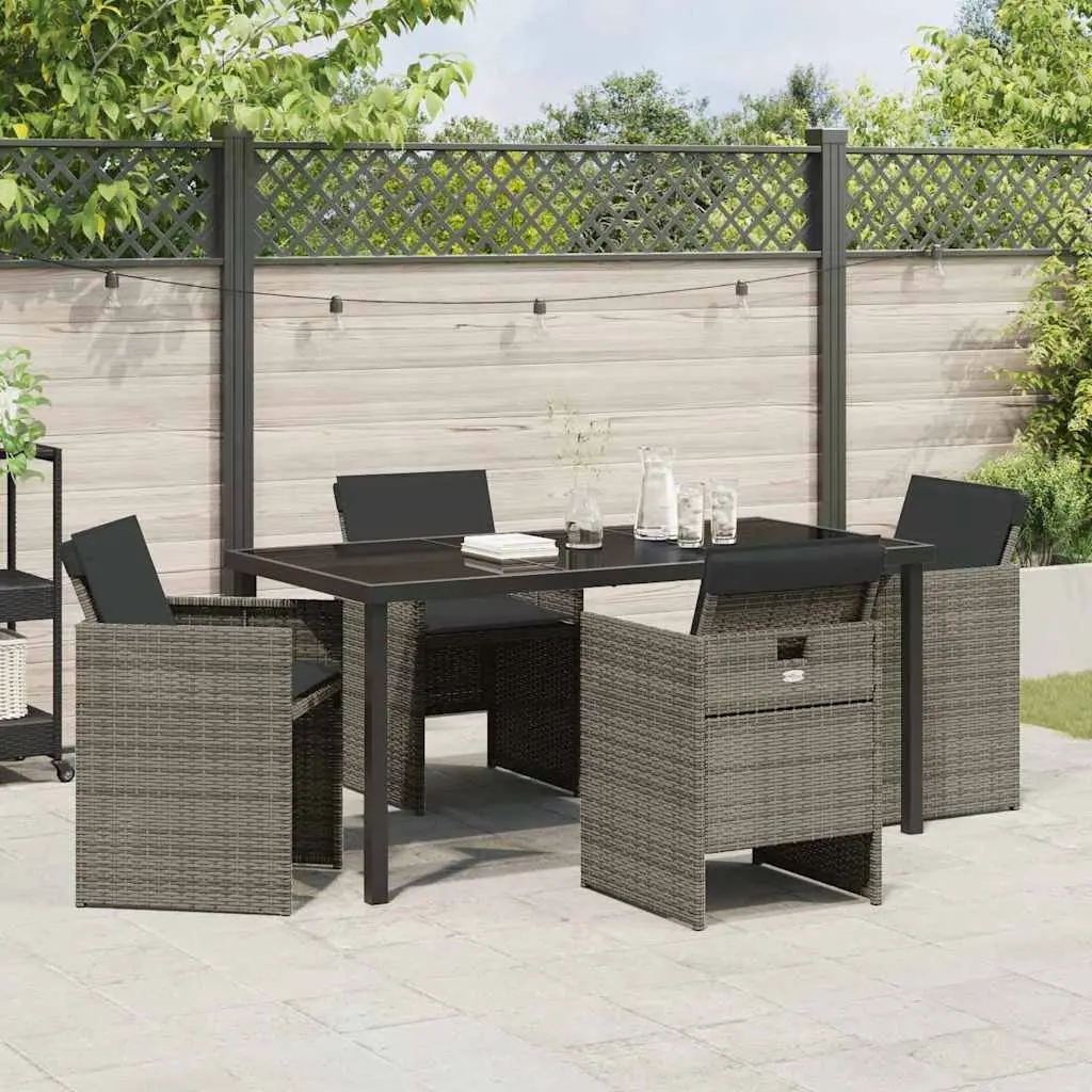 Garden Dining Set 5 Pieces Outdoor Use Grey Steel Frame Poly Rattan