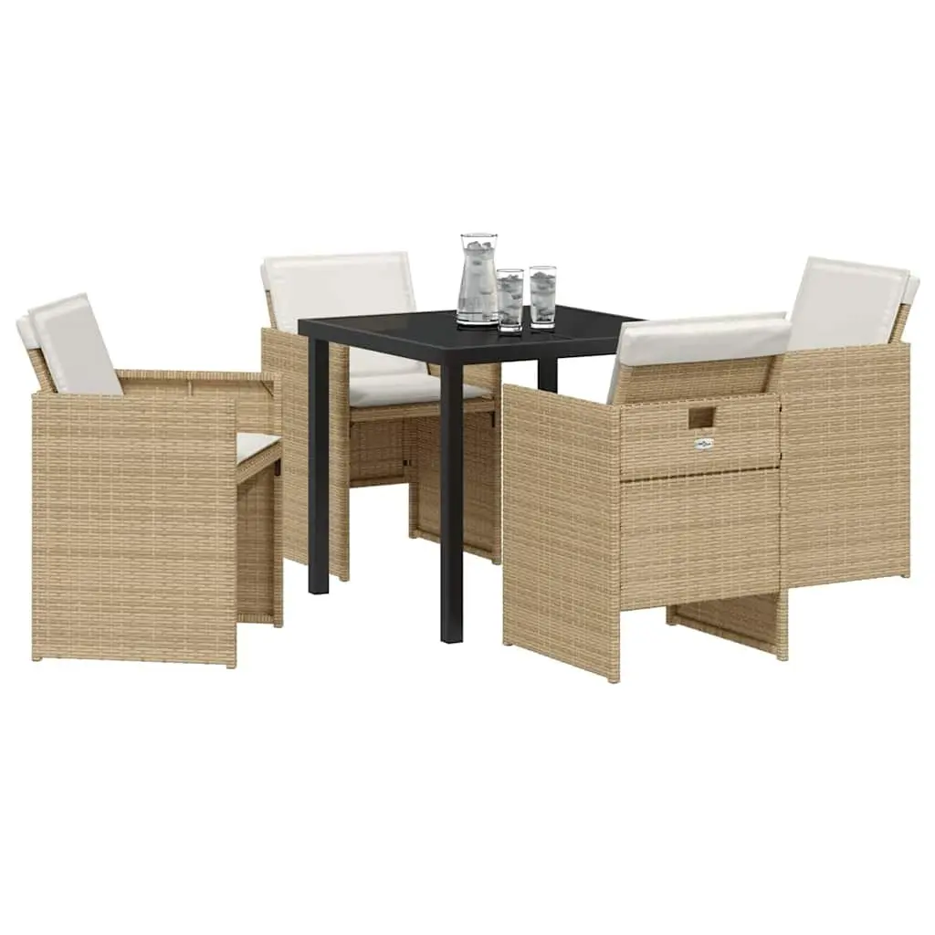 Garden Dining Set 5 Pieces Beige Outdoor Furniture with Glass Table and Rattan