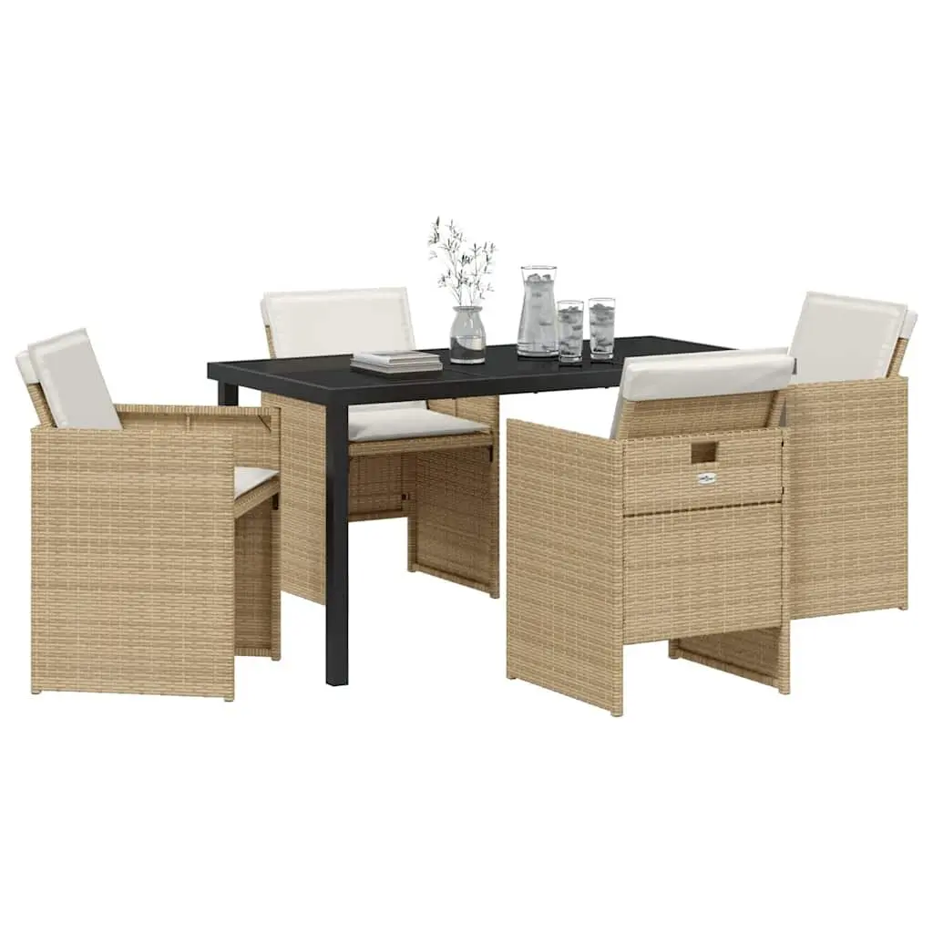 Outdoor Dining Set 5 Piece Beige Poly Rattan Garden Furniture Patio Table Chairs
