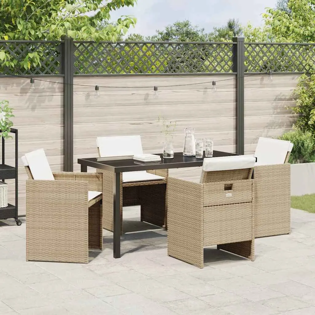 Outdoor Dining Set 5 Piece Beige Poly Rattan Garden Furniture Patio Table Chairs