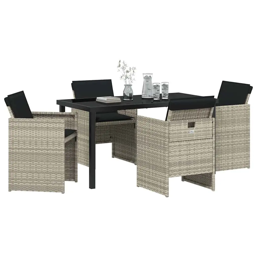5 Piece Outdoor Dining Set Light Grey Poly Rattan Metal Frame for Garden Use