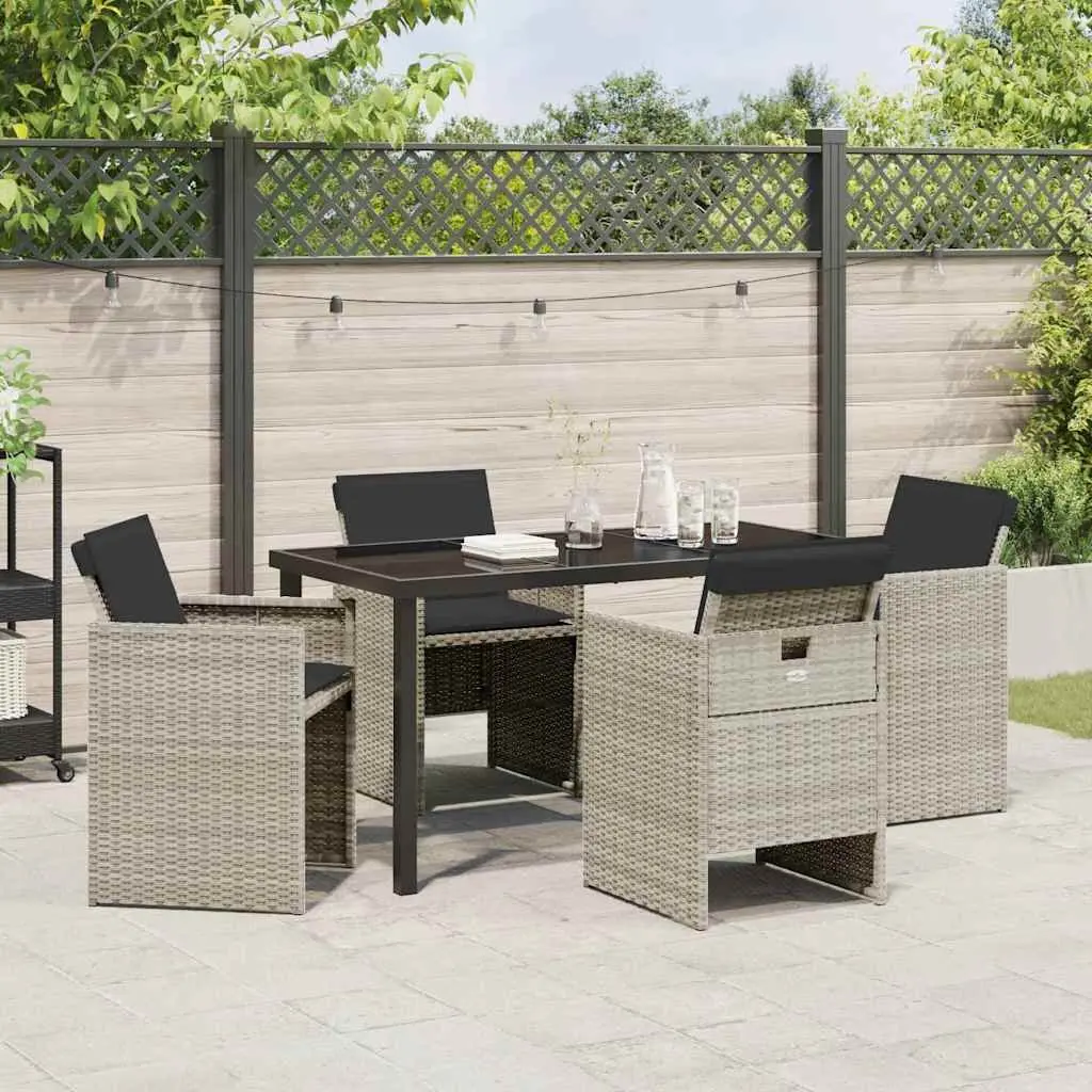5 Piece Outdoor Dining Set Light Grey Poly Rattan Metal Frame for Garden Use