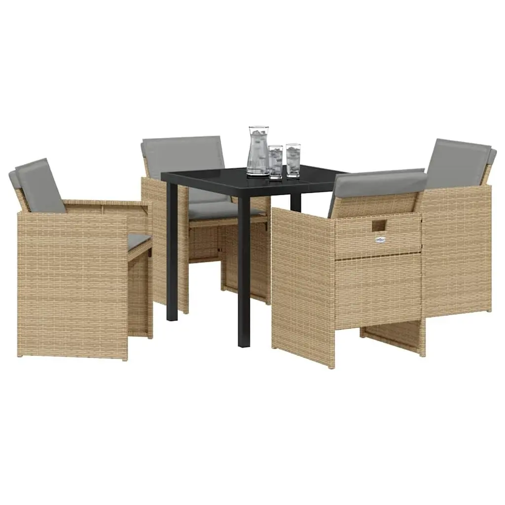Outdoor Dining Set 5 Piece Garden Furniture Beige Poly Rattan Metal Frame