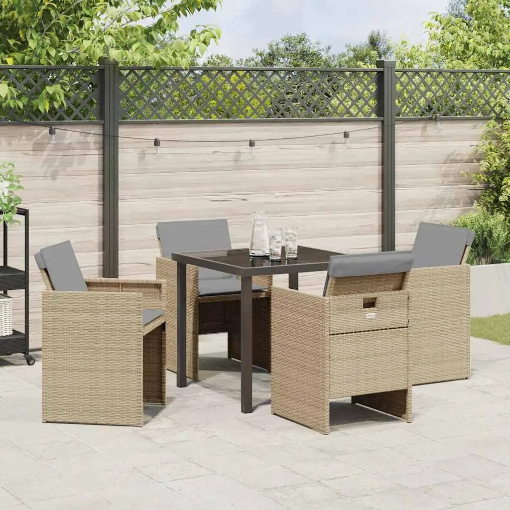 Outdoor Dining Set 5 Piece Garden Furniture Beige Poly Rattan Metal Frame