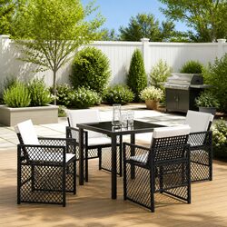 Outdoor Dining Set - 5 Pieces with Glass Tabletop