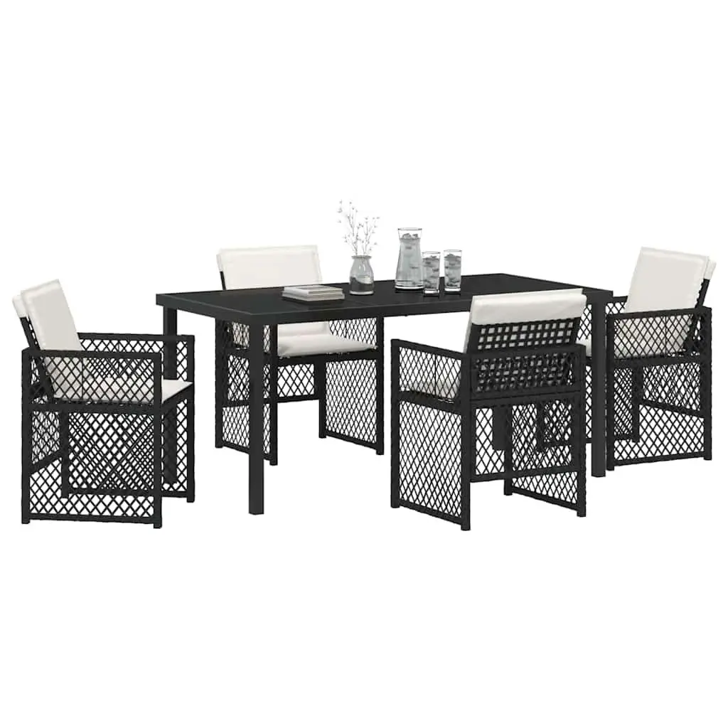 Garden Dining Set Outdoor Furniture 5 Piece Black Poly Rattan Table Chairs