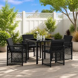 Outdoor Dining Set 5 Piece Black Poly Rattan Garden Furniture Table Chairs