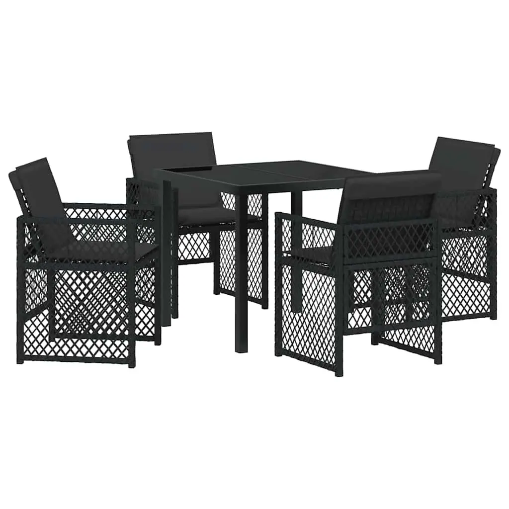 5 Piece Outdoor Dining Set Black Poly Rattan Table with Chairs for Garden Use