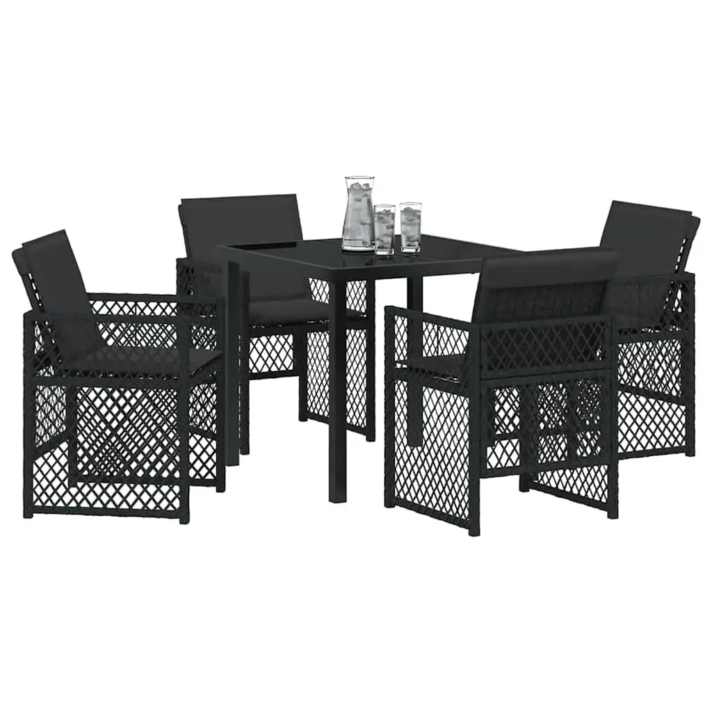 5 Piece Outdoor Dining Set Black Poly Rattan Table with Chairs for Garden Use