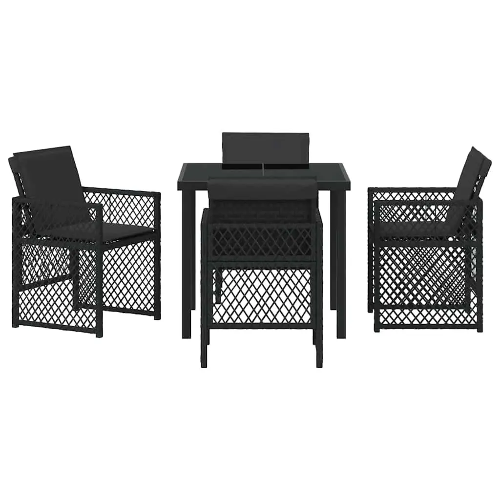 5 Piece Outdoor Dining Set Black Poly Rattan Table with Chairs for Garden Use