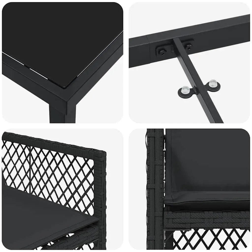 5 Piece Outdoor Dining Set Black Poly Rattan Table with Chairs for Garden Use