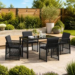 Outdoor Dining Set 5 Piece Black Poly Rattan Garden Furniture Table Chairs