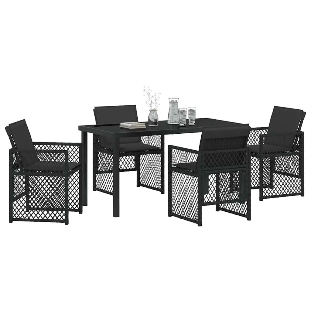 Outdoor Dining Set for Patio 5 Piece Black Poly Rattan Garden Furniture Table Chairs