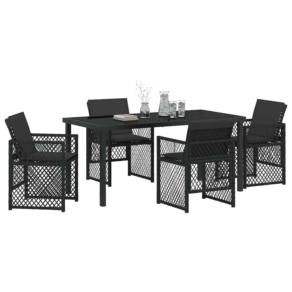 Outdoor Dining Set 5 Pieces Black Poly Rattan Garden Furniture Tempered Glass