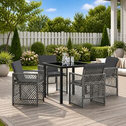 5-Piece Outdoor Dining Set with Grey Poly Rattan