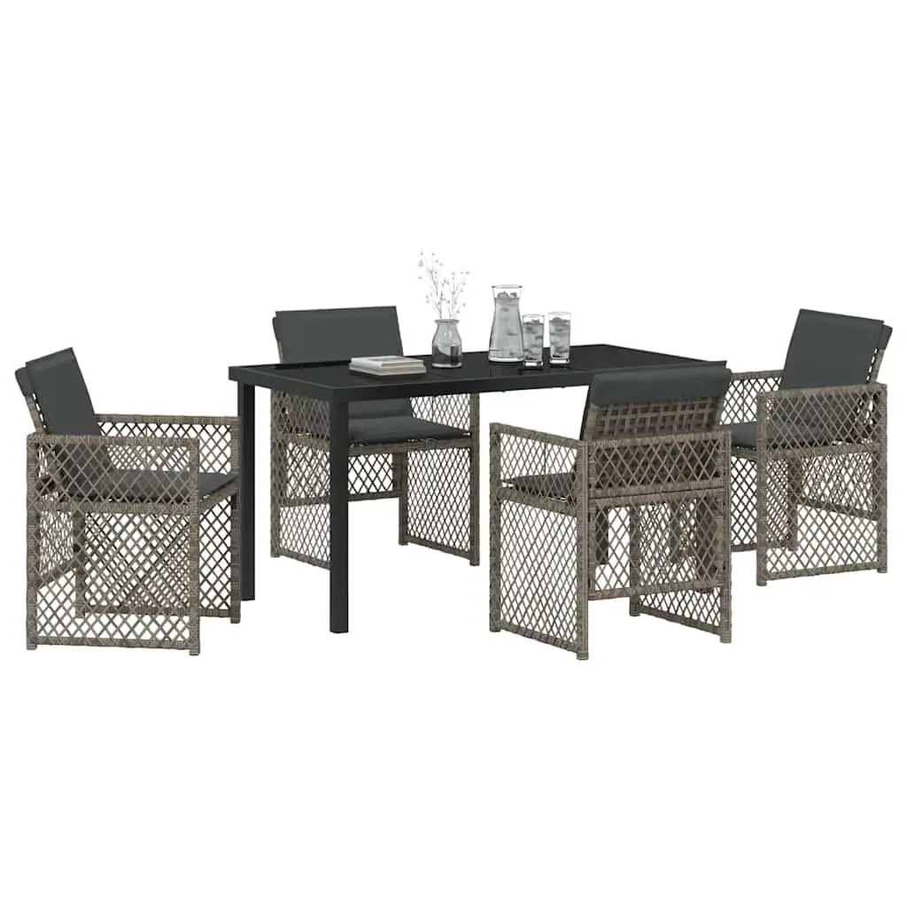 Garden Dining Set Outdoor Use 5 Pieces Grey Poly Rattan Table Chairs