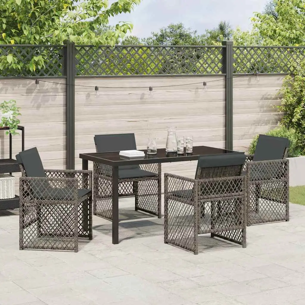 Garden Dining Set Outdoor Use 5 Pieces Grey Poly Rattan Table Chairs