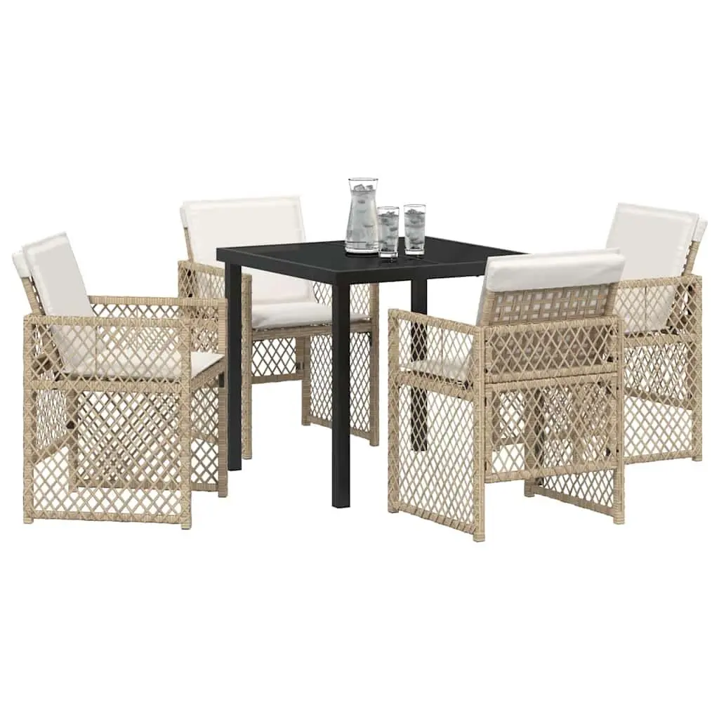 Garden Dining Set Outdoor Furniture 5 Pieces Beige Poly Rattan Glass Patio Table