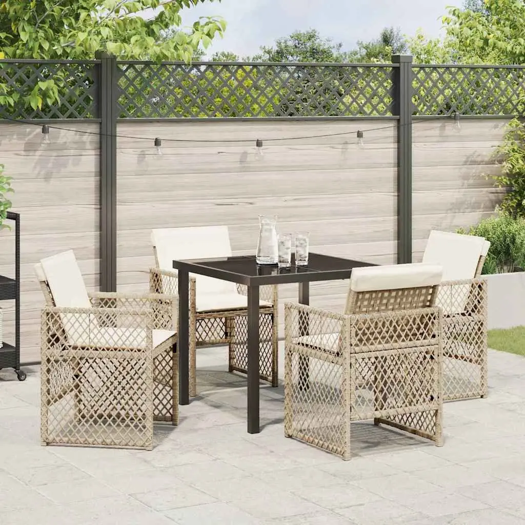 Garden Dining Set Outdoor Furniture 5 Pieces Beige Poly Rattan Glass Patio Table
