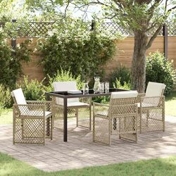 5-Piece Outdoor Dining Set: Beige Poly Rattan & Glass Table