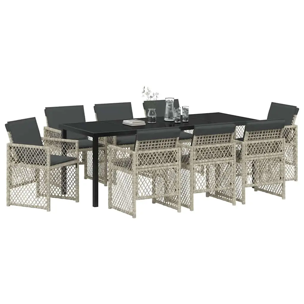Garden Dining Set Outdoor Use 9 Piece Light Grey Tempered Glass Table