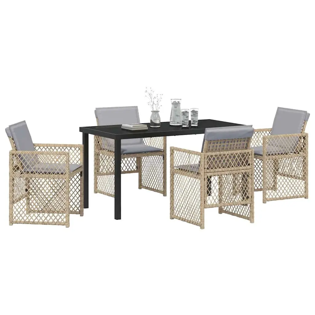 Garden Dining Set 5 Pieces Outdoor Furniture Beige Poly Rattan Table Chairs