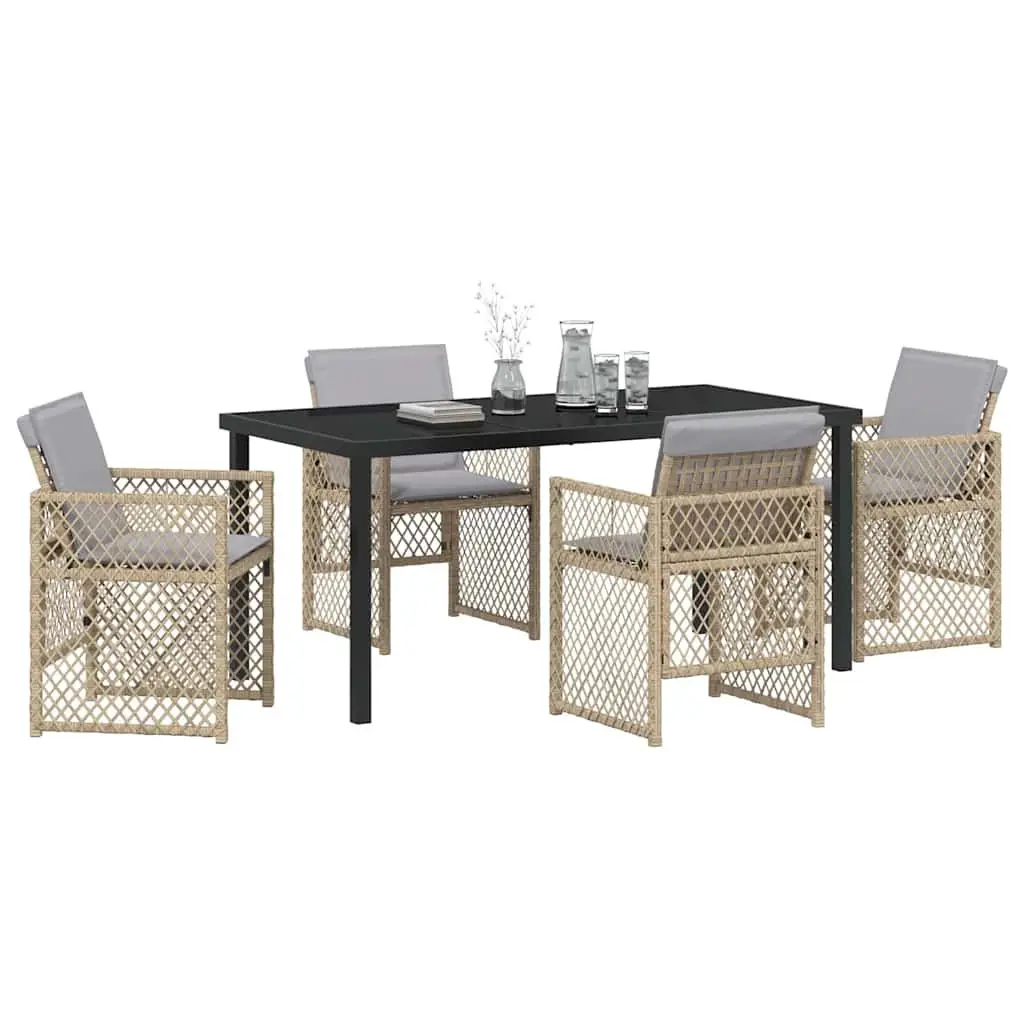 Garden Dining Set Outdoor Use 5 Piece Beige Poly Rattan Patio Table