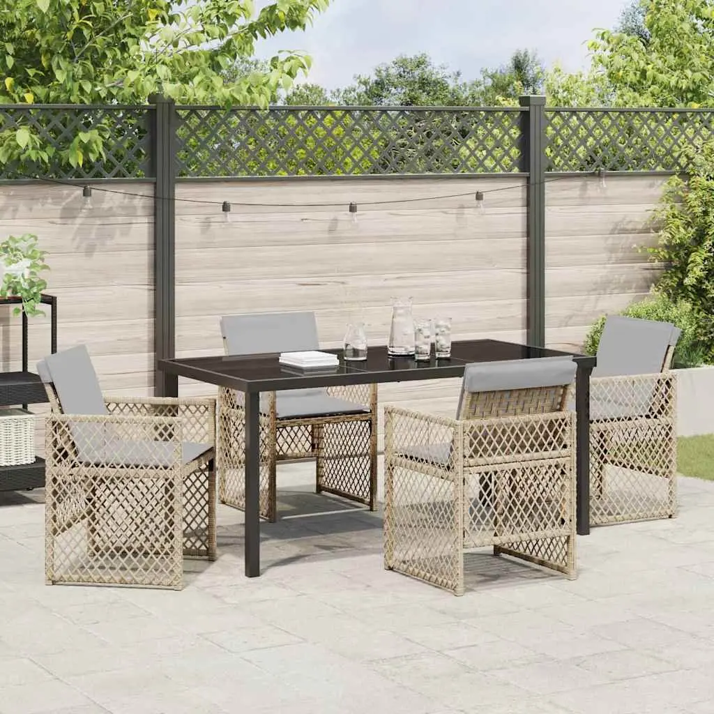 Garden Dining Set Outdoor Use 5 Piece Beige Poly Rattan Patio Table