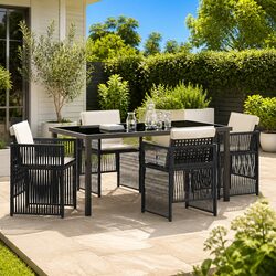 Garden Dining Set 5 Pieces Black Steel Outdoor Furniture Patio Table Chairs