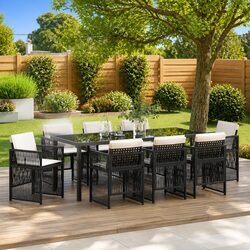9-Piece Garden Dining Set with Black Steel Frame