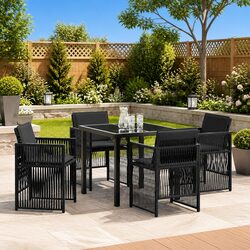 Garden Dining Set Specifications: 5 Pieces in Black Steel