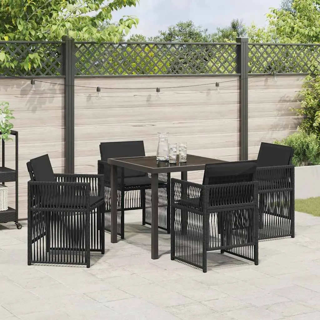 Garden Dining Set 5 Pieces Black Steel Outdoor Furniture Patio Chairs Table