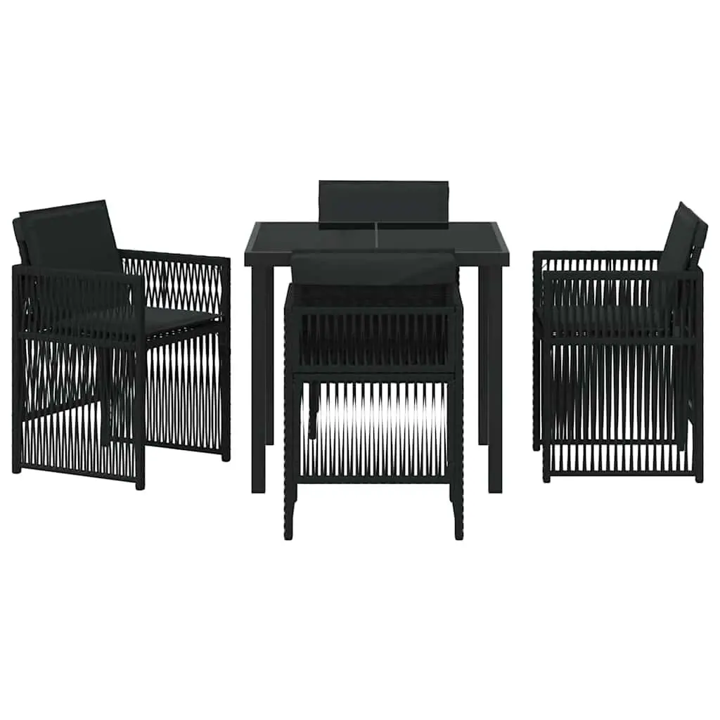 Garden Dining Set 5 Pieces Black Steel Outdoor Furniture Patio Chairs Table