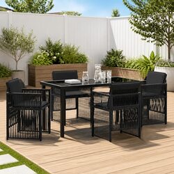 Garden Dining Set: 5-Piece, Black Steel, Weather Resistant