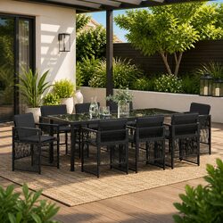 Detailed Specifications of 9-Piece Black Steel Dining Set