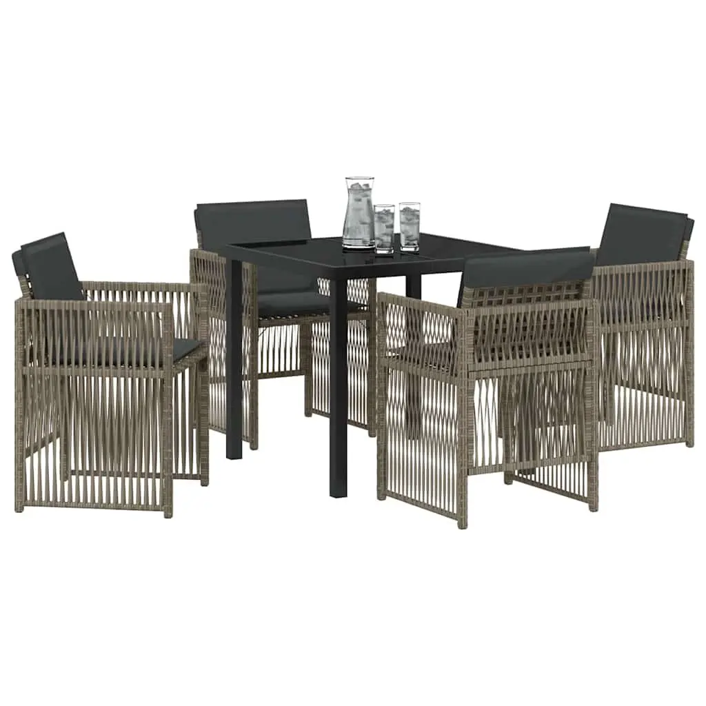 Outdoor Dining Set 5 Piece Garden Furniture Grey Steel Frame Rattan Armrests Cushions