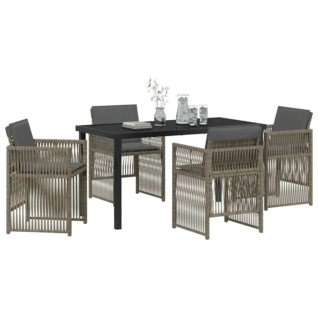 Garden Dining Set 5 Piece Outdoor Furniture Grey Steel Frame Rattan Armrests