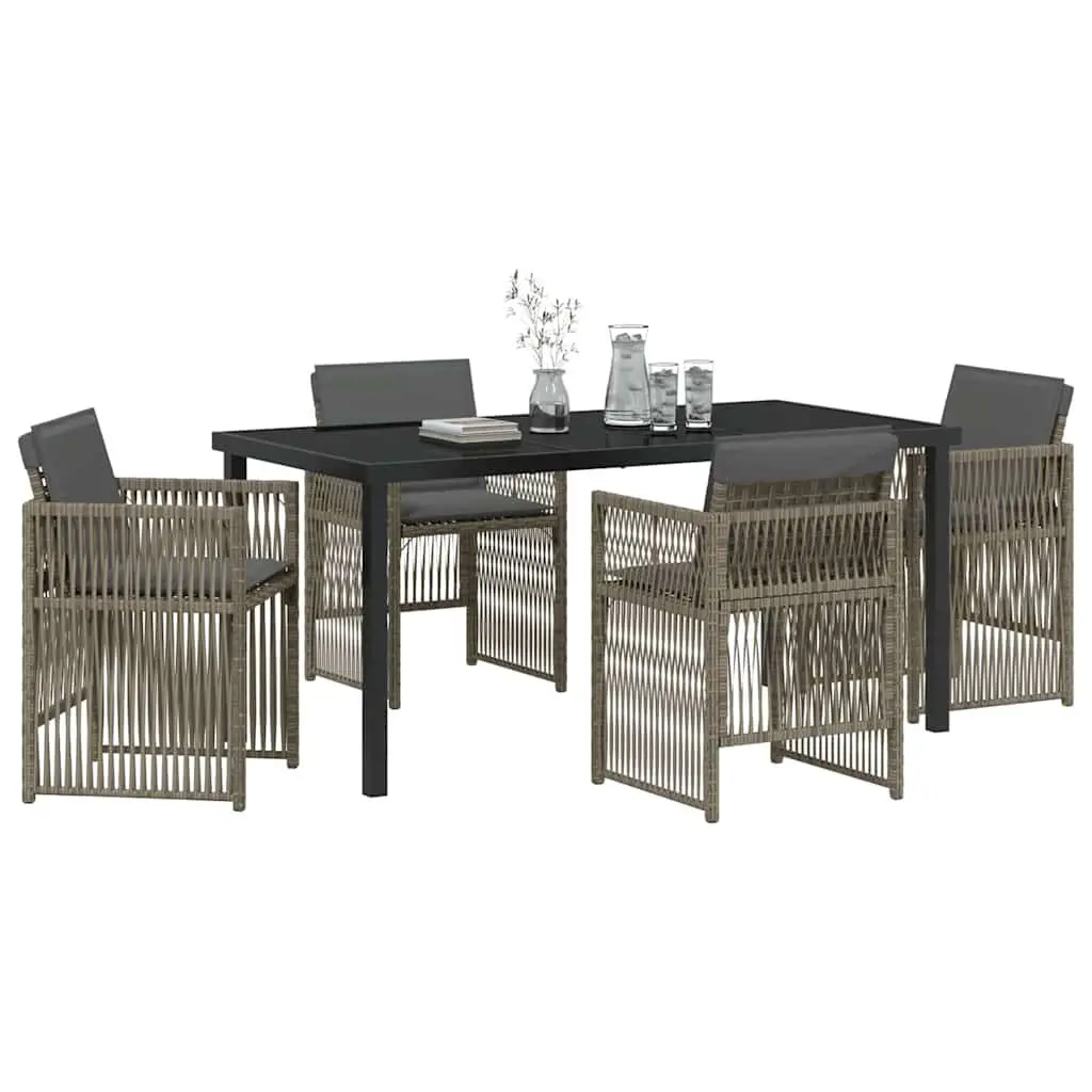 Garden Dining Set Outdoor Use 5 Pieces Grey Steel Frame Armrests Cushions
