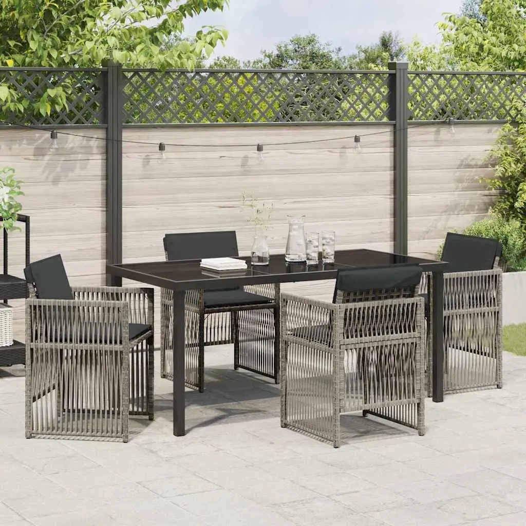 Garden Dining Set Outdoor Use 5 Pieces Grey Steel Frame Armrests Cushions