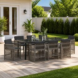 Specifications of 9-Piece Grey Garden Dining Set
