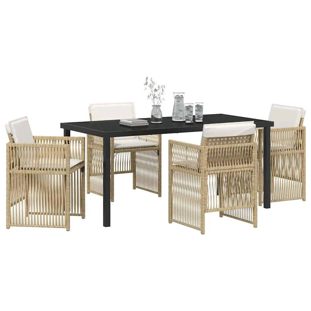 Outdoor Garden Dining Set 5 Pieces for Terrace Brown Steel Frame with Cushions