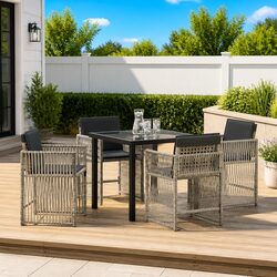 5-Piece Garden Dining Set: Light Grey Steel & Cushions