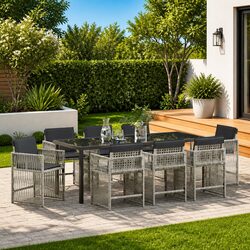 Specifications for 9-Piece Light Grey Outdoor Dining Set