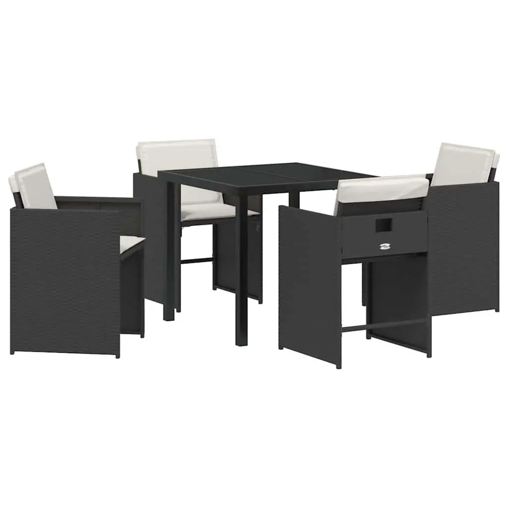 5 Piece Outdoor Dining Furniture Set for Garden Black Poly Rattan Patio Table and Chairs