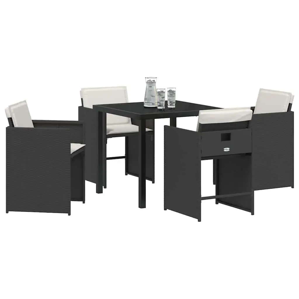 5 Piece Outdoor Dining Furniture Set for Garden Black Poly Rattan Patio Table and Chairs
