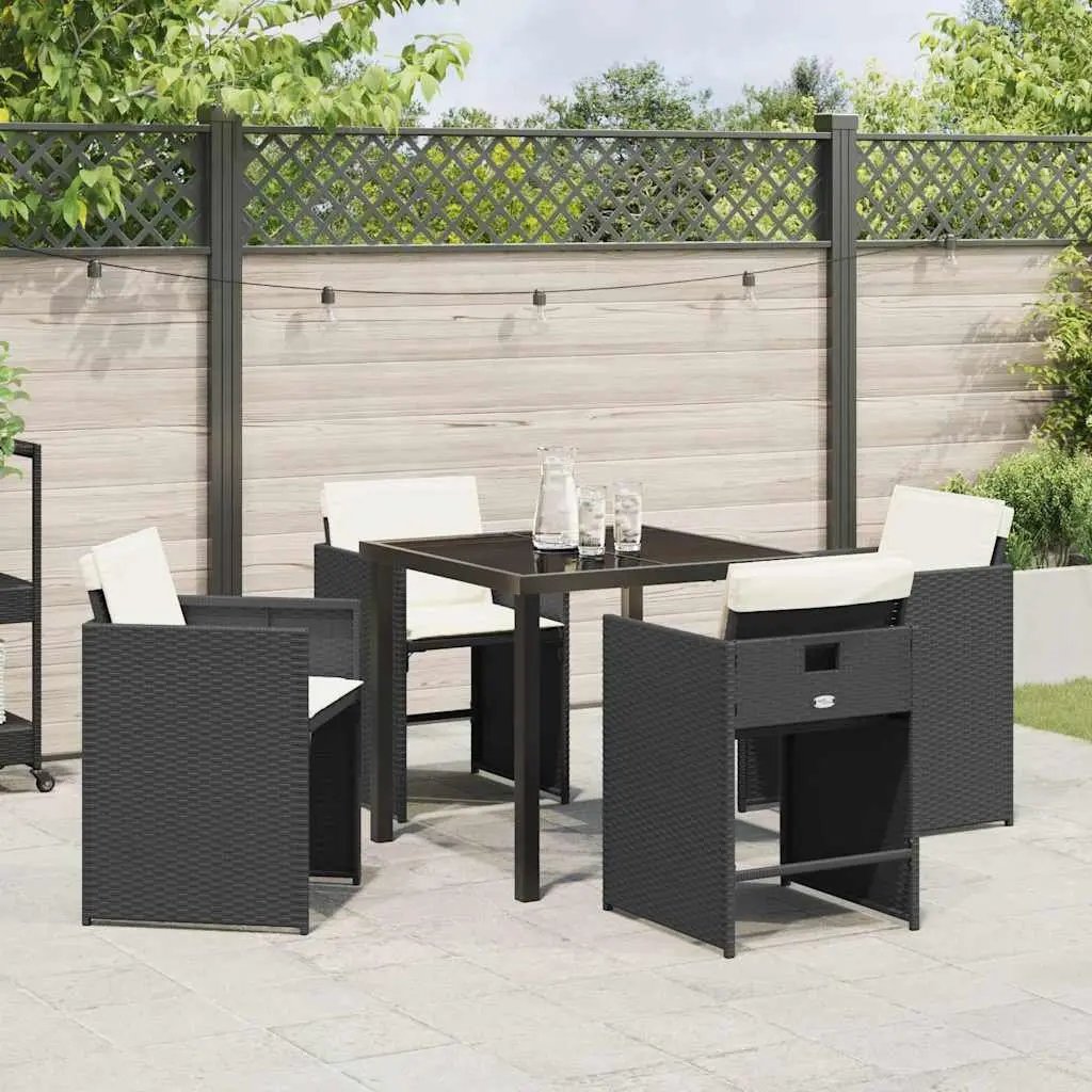 5 Piece Outdoor Dining Furniture Set for Garden Black Poly Rattan Patio Table and Chairs