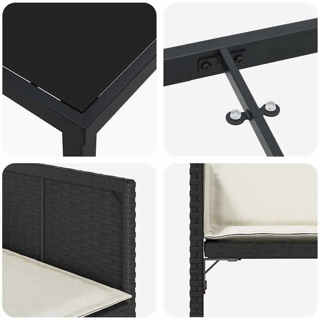 5 Piece Outdoor Dining Furniture Set for Garden Black Poly Rattan Patio Table and Chairs