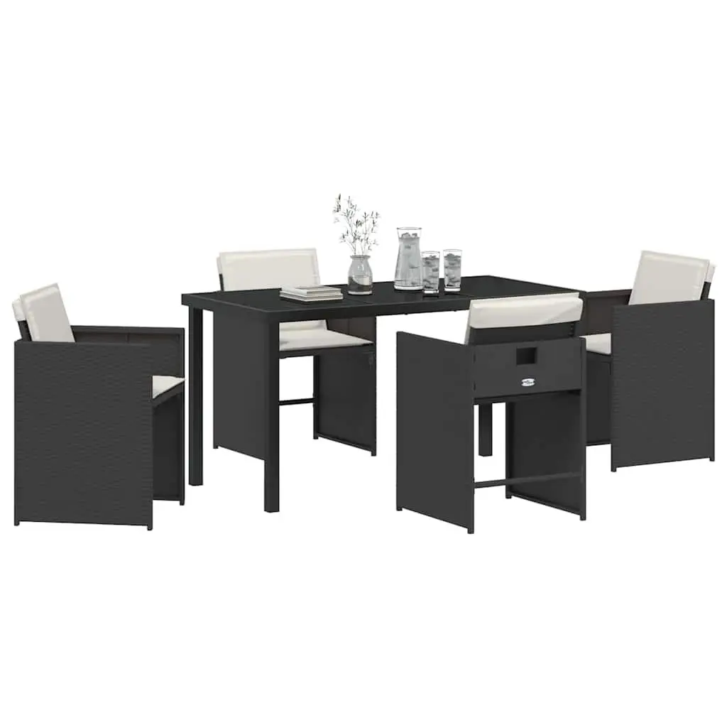 Garden Dining Set 5 Pieces Black Outdoor Furniture Table Chairs Patio Rattan
