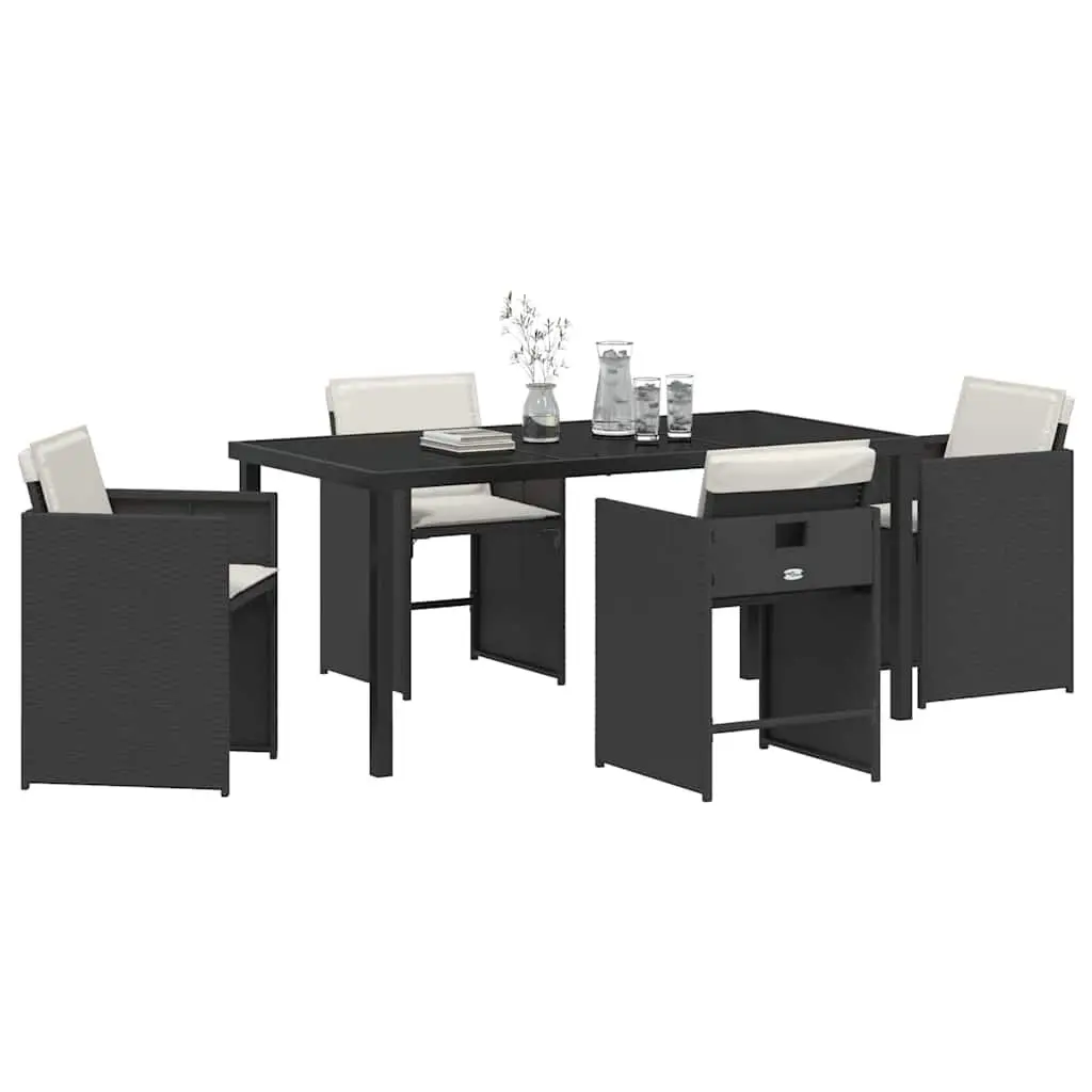Garden Dining Set Outdoor Use 5 Piece Black Poly Rattan Table Chairs
